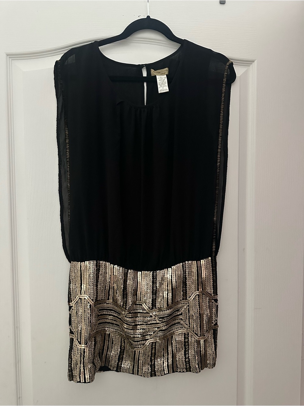 Moon Collection Black Dress with Gold Sequin Band M